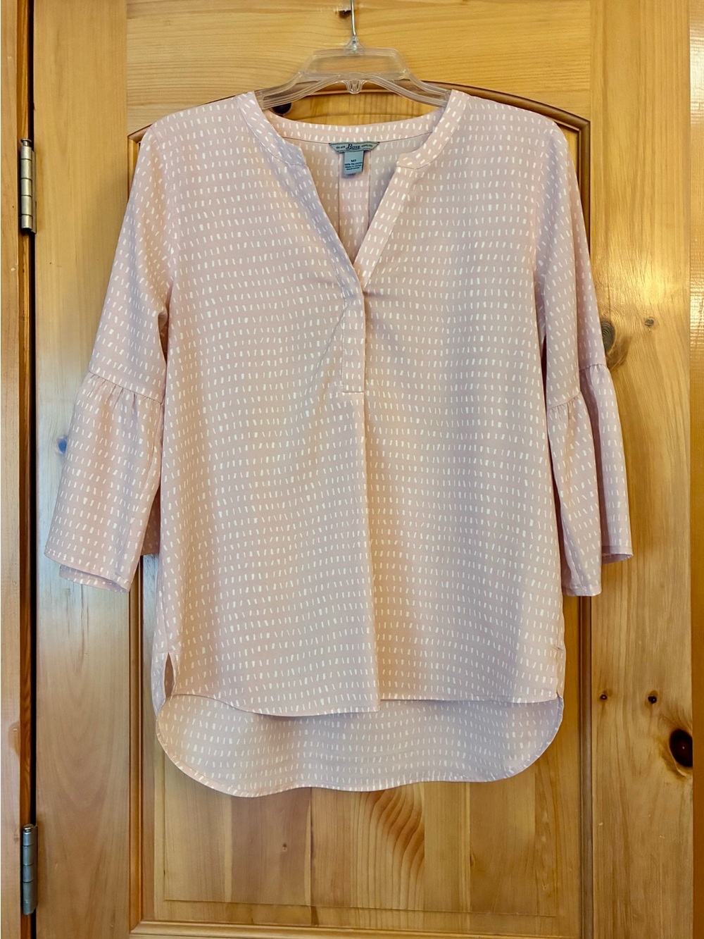 Bass Light Pink Print Split Neck Blouse